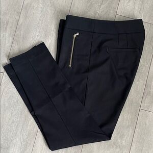 LOFT Black Marisa Skinny Trouser Pants with Gold Zipper, Size 8